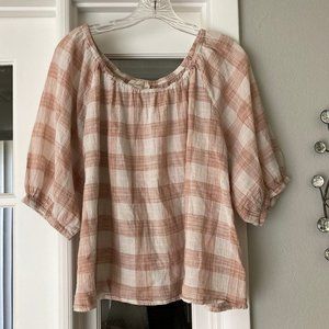 Universal Thread Pink & Cream  Checkered Cropped Top  X Large